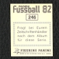 Preview: Klaus Fischer Panini Sticker Nr. 246 - Fußball 82
