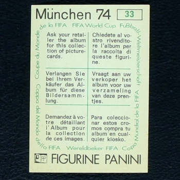 Rimet 1954 Sticker No. 33 Panini - München 74