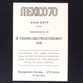 Dino Zoff Bergmann Card No. 77- Mexico 70