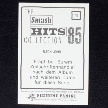 Elton John Panini Sticker No. 70 - Smash Hits 85