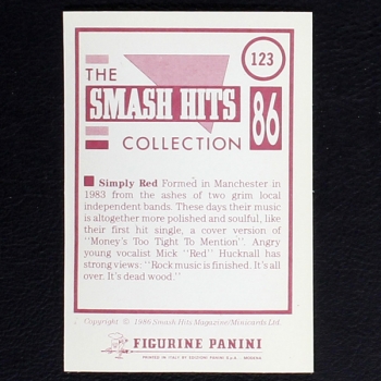 Simply Red Panini Sticker No. 123 - Smash Hits 86