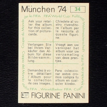 Rimet 1954 Sticker No. 34 Panini - München 74