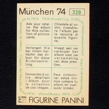 Preview: Miguel Angel Brindisi Sticker No. 328 Panini - München 74