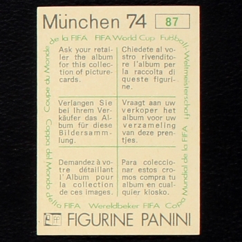 Preview: Hans-Hubert Vogts Sticker No. 87 Panini - München 74