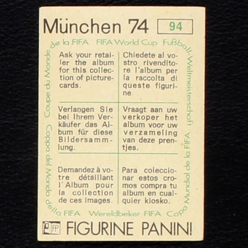 Preview: Herbert Wimmer Sticker No. 94 Panini - München 74