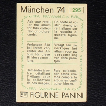 Tarcisio Burgnich Sticker No. 295 Panini - München 74