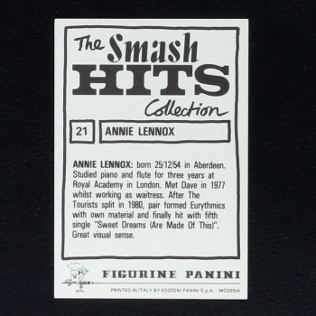 Annie Lennox Panini Sticker No. 21 - Smash Hits Collection
