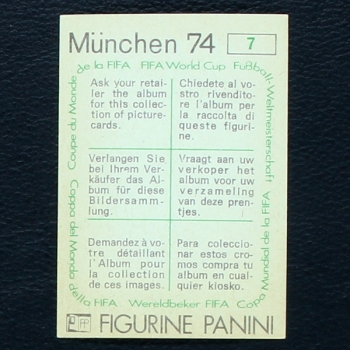 World Cup Pokal Sticker No. 7 Panini - München 74