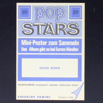 David Bowie Panini Sticker No. 89 - Pop Stars