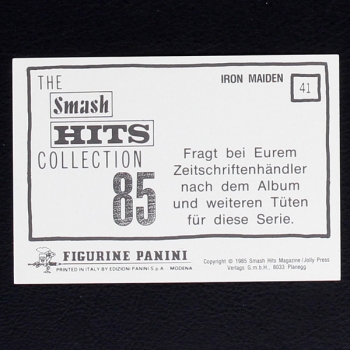 Iron Maiden Panini Sticker No. 41 - Smash Hits 85