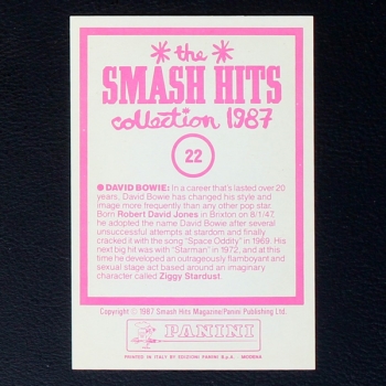 David Bowie Panini Sticker No. 22 - Smash Hits 87