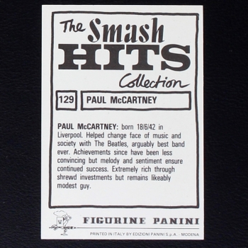 Paul McCartney Panini Sticker No. 129 - Smash Hits 84