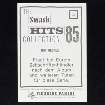 Boy George Panini Sticker No. 52 - Smash Hits 85