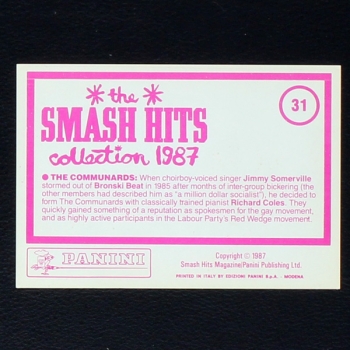 The Communards Panini Sticker No. 31 - Smash Hits 87
