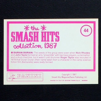 Duran Duran Panini Sticker No. 44 - Smash Hits 87