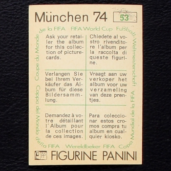 World Cup Pokal Sticker No. 53 Panini - München 74