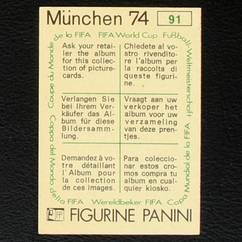 Bernhard Cullmann Sticker No. 91 Panini  - München 74