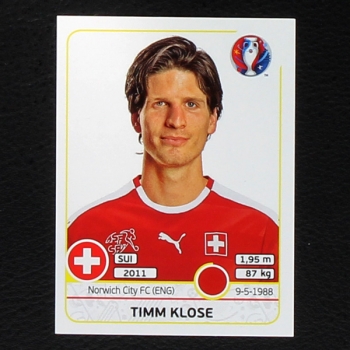 Timm Klose Panini Sticker No. 106 - Euro 2016
