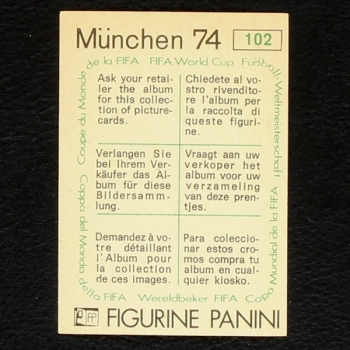 Erwin Kremers Sticker No. 102 Panini - München 74