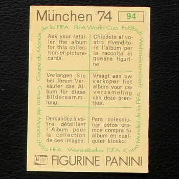 Herbert Wimmer Sticker No. 94 Panini - München 74
