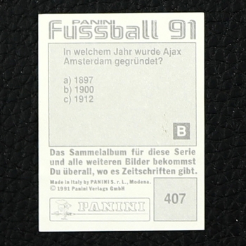 Rudi Völler Panini Sticker Nr. 407 - Fußball 91
