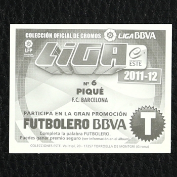 Pique Panini Sticker Nr. 6 - Liga 2011-12 BBVA