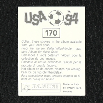 Jürgen Kohler Panini Sticker Nr. 170 - USA 94 – Internationale Version