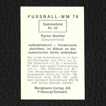 Rainer Bonhof Bergmann Sticker Nr. 22 - WM 78
