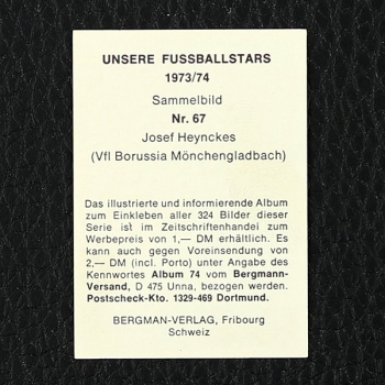 Josef Heynckes Bergmann Sticker Nr. 67 - Unsere Fußballstars 1973/74