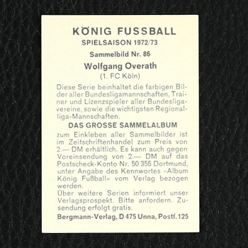 Wolfgang Overath Bergmann Sticker Nr. 86 - König Fußball 1972/73