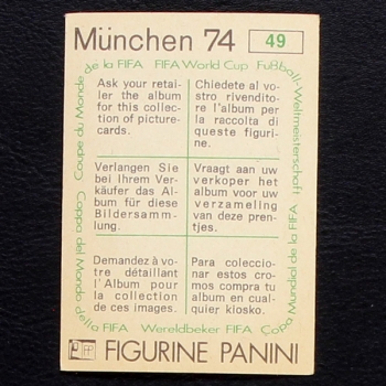 Rimet 1970 Sticker No. 49 Panini - München 74