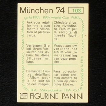 Siegfried Held Sticker No. 103 Panini - München 74