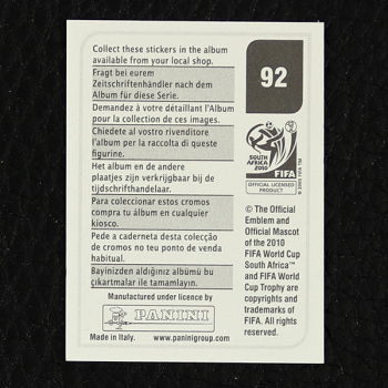 Eric Abidal Panini Sticker No. 92 - South Africa 2010
