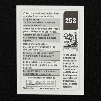 Nejc Pecnik Panini Sticker No. 253 - South Africa 2010