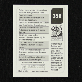 Simon Kjaer Panini Sticker No. 358 - South Africa 2010