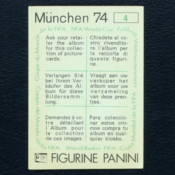 WM Pokal Sticker No. 4 Panini - München 74