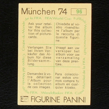 Wolfgang Overath Sticker No. 96 Panini - München 74