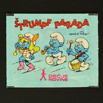 Strumpf Parada 1985 Panini Sticker Tüte Decje Novine Version