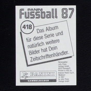 Bernd Schuster Panini Sticker Nr. 418 - Fußball 87