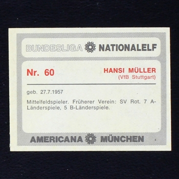 Hansi Müller Americana Card No. 60 - Bundesliga Nationalelf 1978