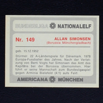 Allan Simonsen Americana Card No. 149 - Bundesliga Nationalelf 1978