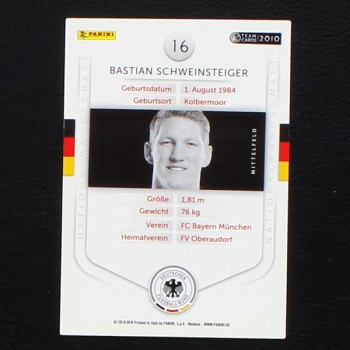 Bastian Schweinsteiger Panini Trading Card No. 16 - Team Cards 2010
