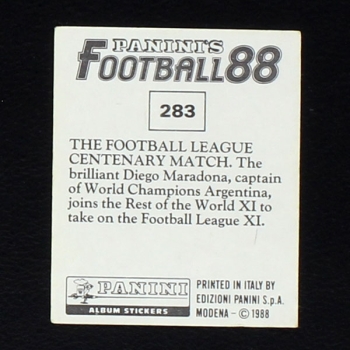 Diego Maradona Panini Sticker No. 283 - Football 88