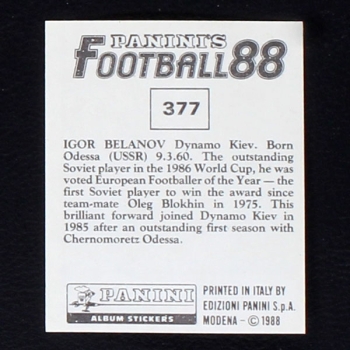 Igor Belanov Panini Sticker No. 377 - Football 88