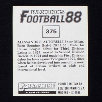 Alessandro Altobelli Panini Sticker No. 375 - Football 88