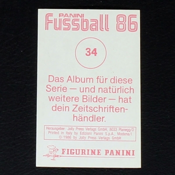 Rudi Völler Panini Sticker No. 34 - Fußball 86