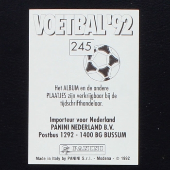 Ruud Gullit Panini Sticker No. 245 - Voetbal 92