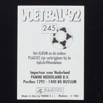 Ruud Gullit Panini Sticker No. 245 - Voetbal 92