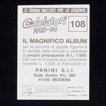 Dennis Bergkamp Panini Sticker No. 108 - Calciatori 1993