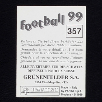 Christian Vieri Panini Sticker No. 357 - Football 99